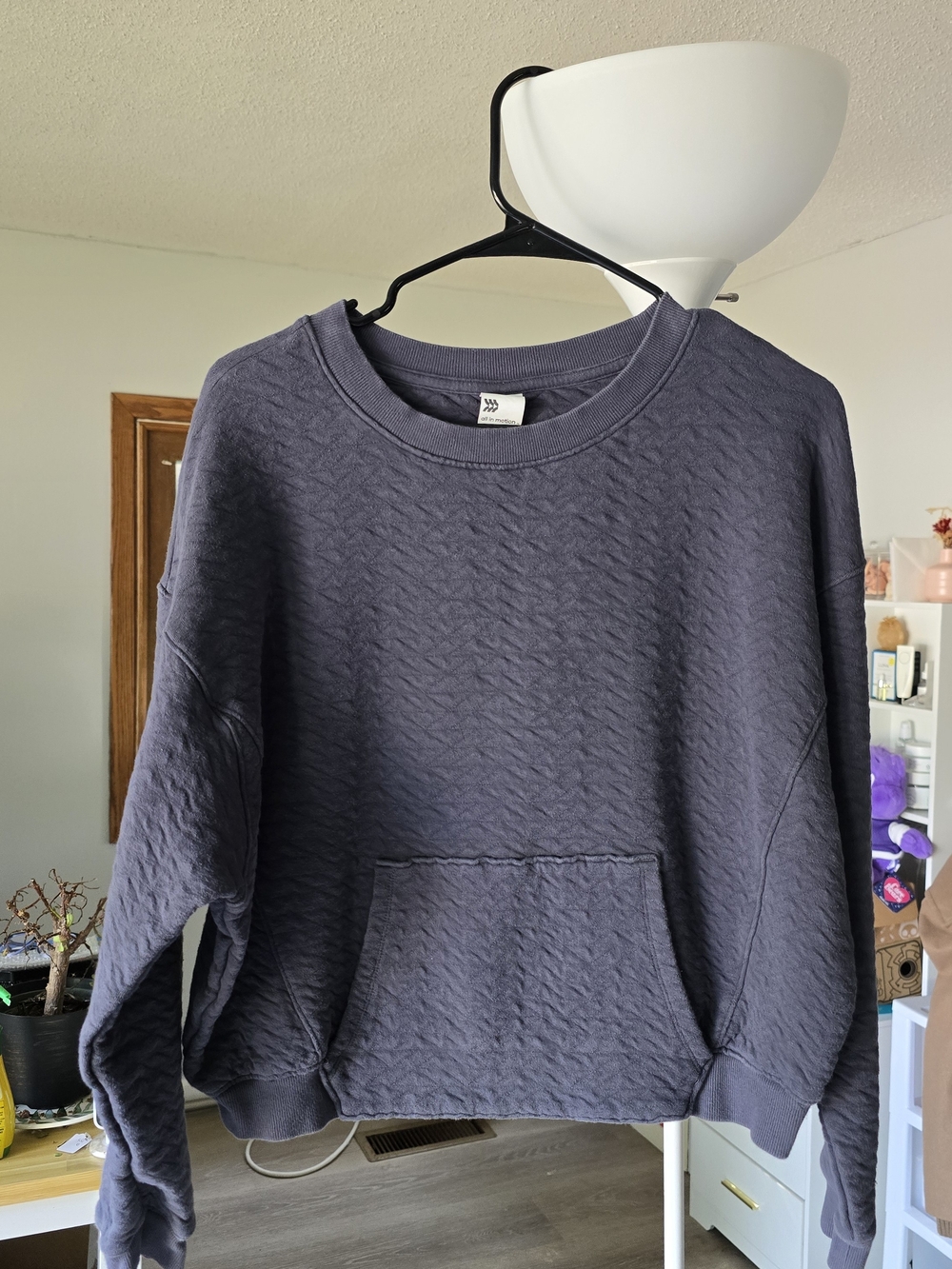 Women's Navy Textured Crewneck Sweatshirt